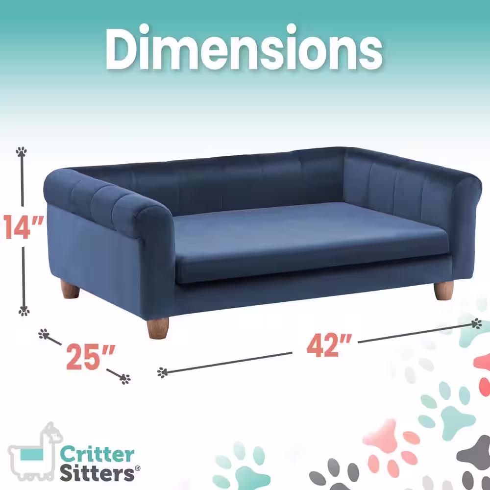 Critter Sitters 42 in. Large Navy Elegant Faux-Velvet Rectangle Pet Bed