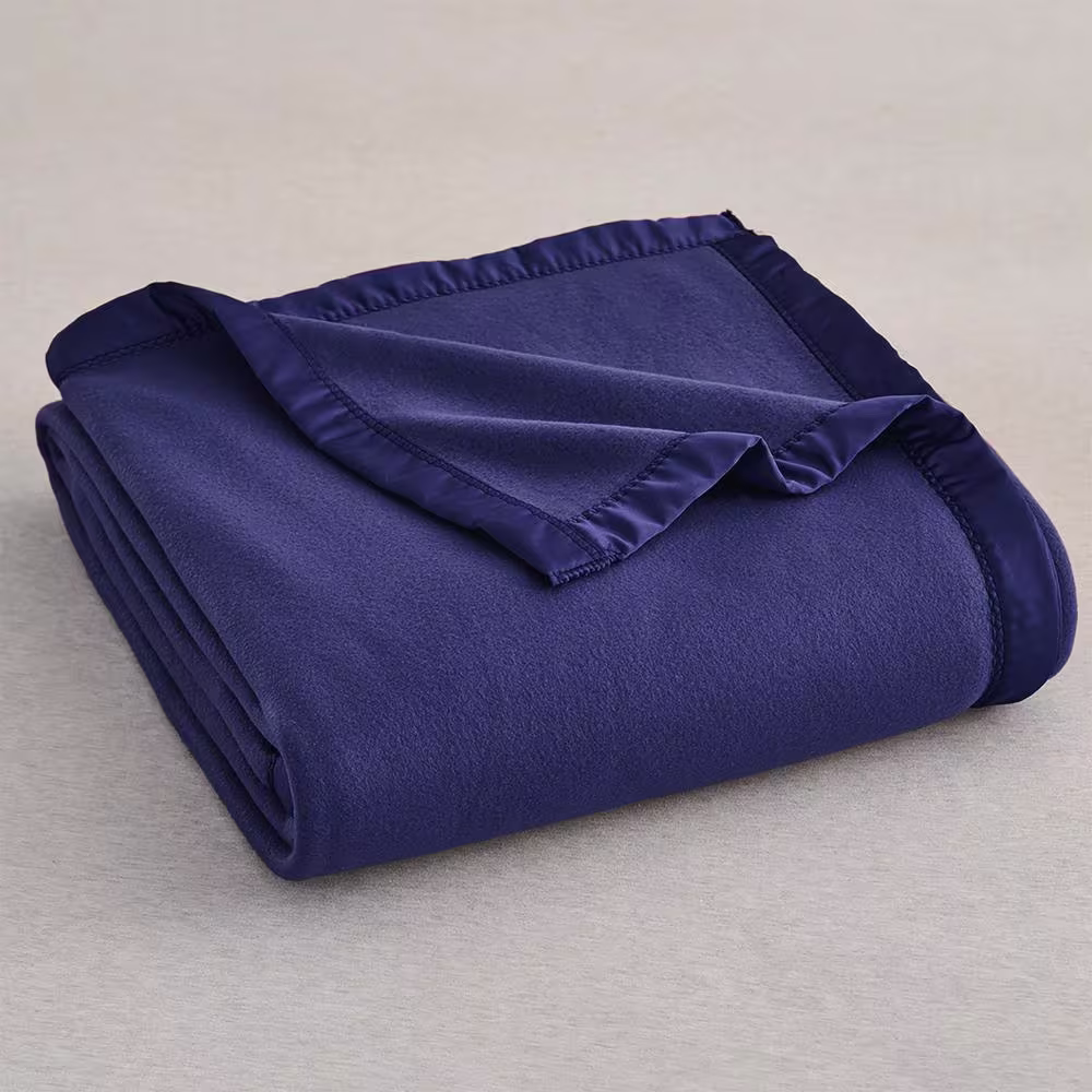 JML Dark Blue Polyester Queen Fleece Blanket with Satin Binding Edges