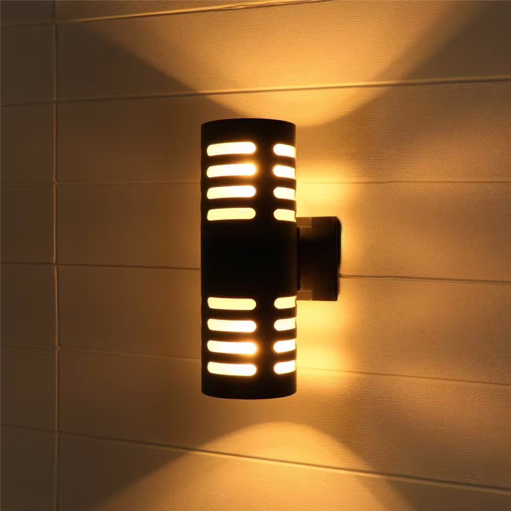 C Cattleya Black Motion Sensing Dusk to Dawn Outdoor Hardwired Cylinder Wall Lantern Scone with No Bulbs Included