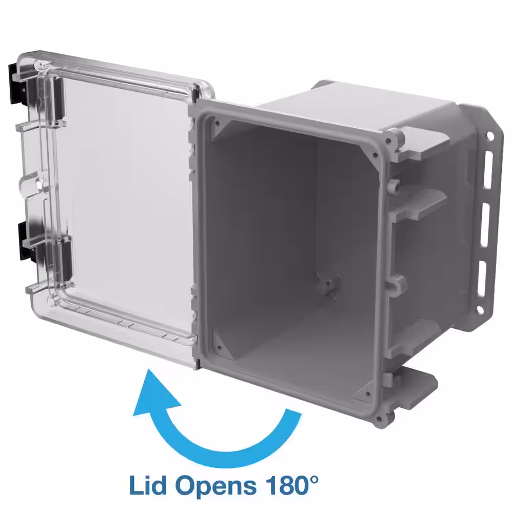 Serpac Nema 4x, I series 9.7 in. L x 8.2 in. W x 7.5 in. H Polycarbonate Clear Hinged Latch Top Cabinet with Gray Bottom