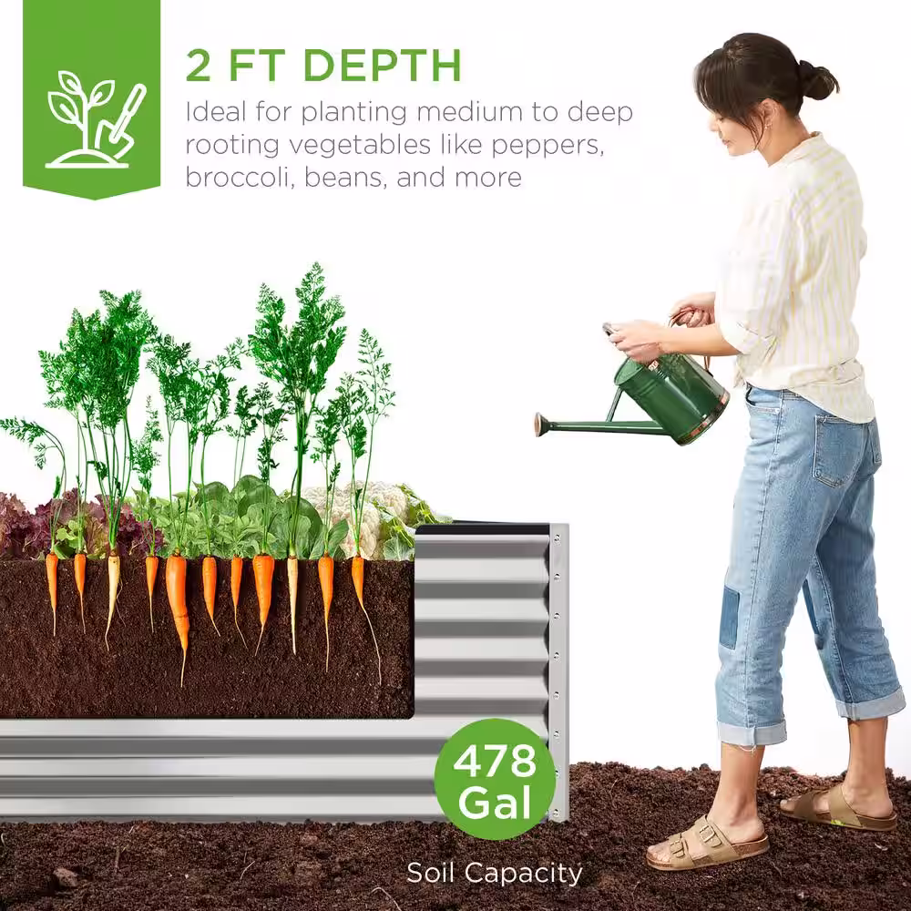 Best Choice Products 8 ft. x 4 ft. x 2 ft. Silver Outdoor Steel Raised Garden Bed, Planter Box for Vegetables, Flowers, Herbs