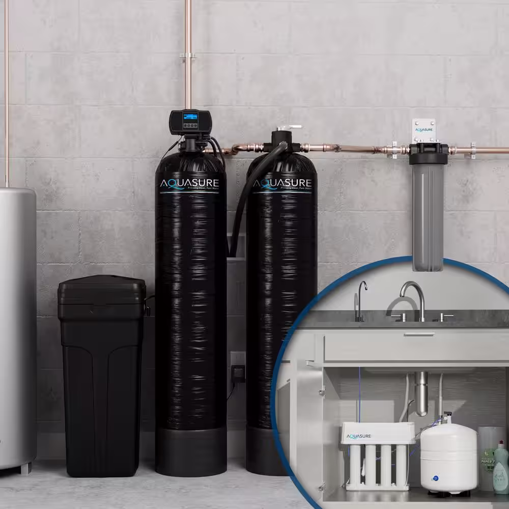 AQUASURE Signature Elite Whole House Water Treatment System with 64,000 Grain Water Softener