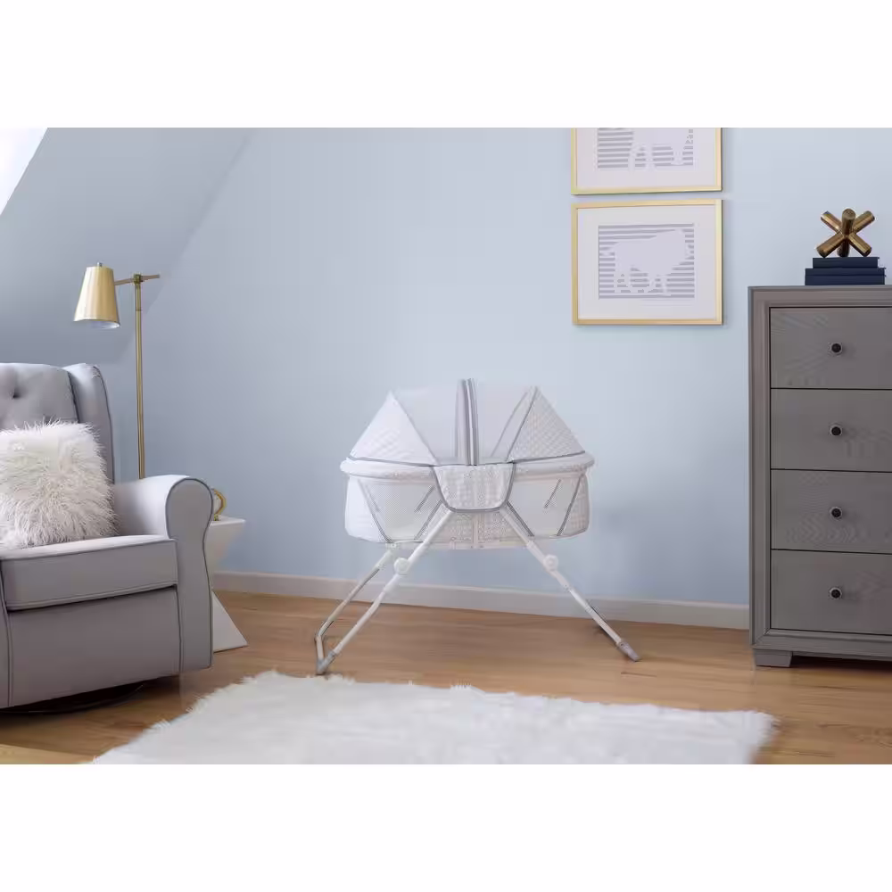 Delta Children EZ Fold Inner Circle (White, Grey) Ultra Compact Travel Bassinet