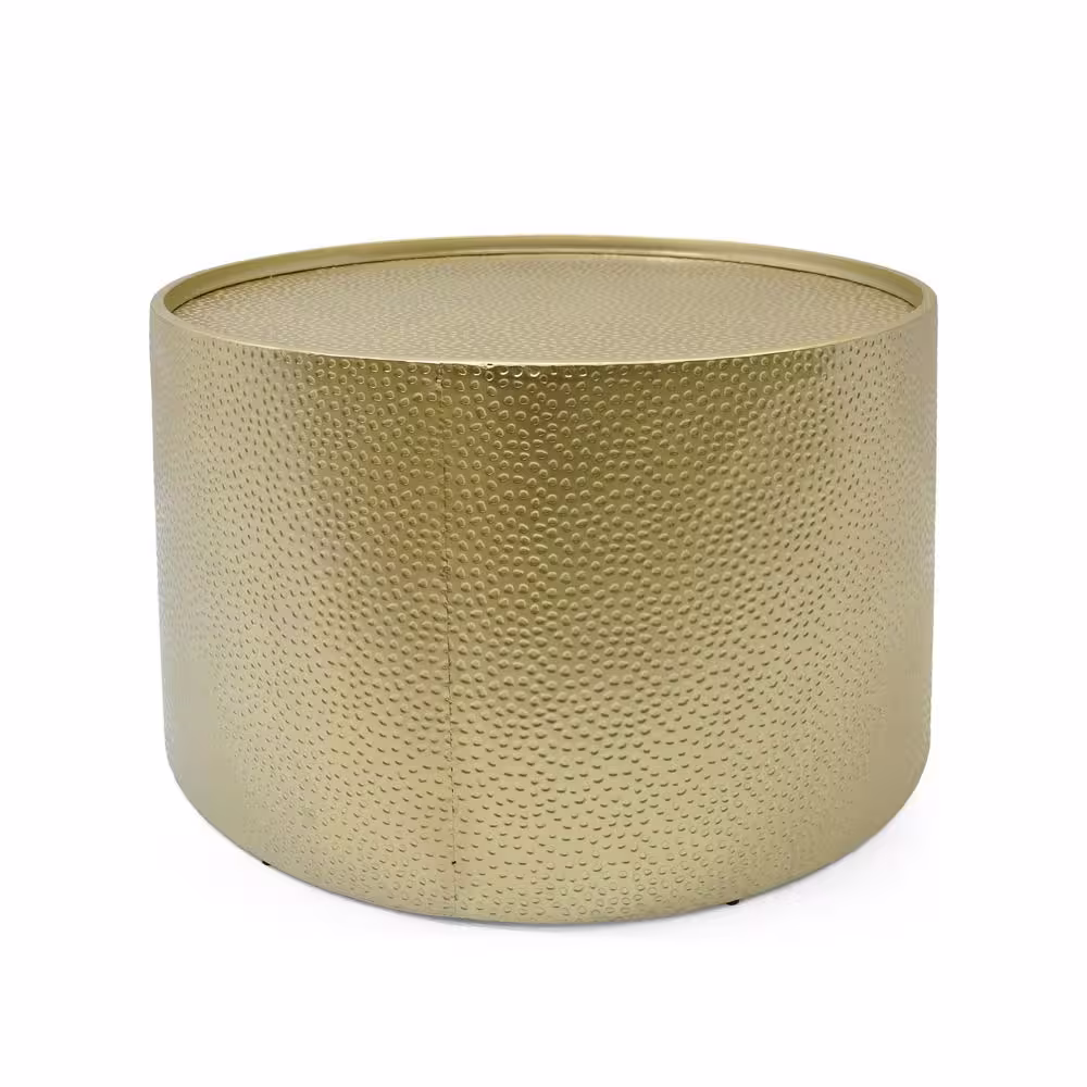 Noble House Braeburn 26 in. Gold Medium Round Metal Coffee Table