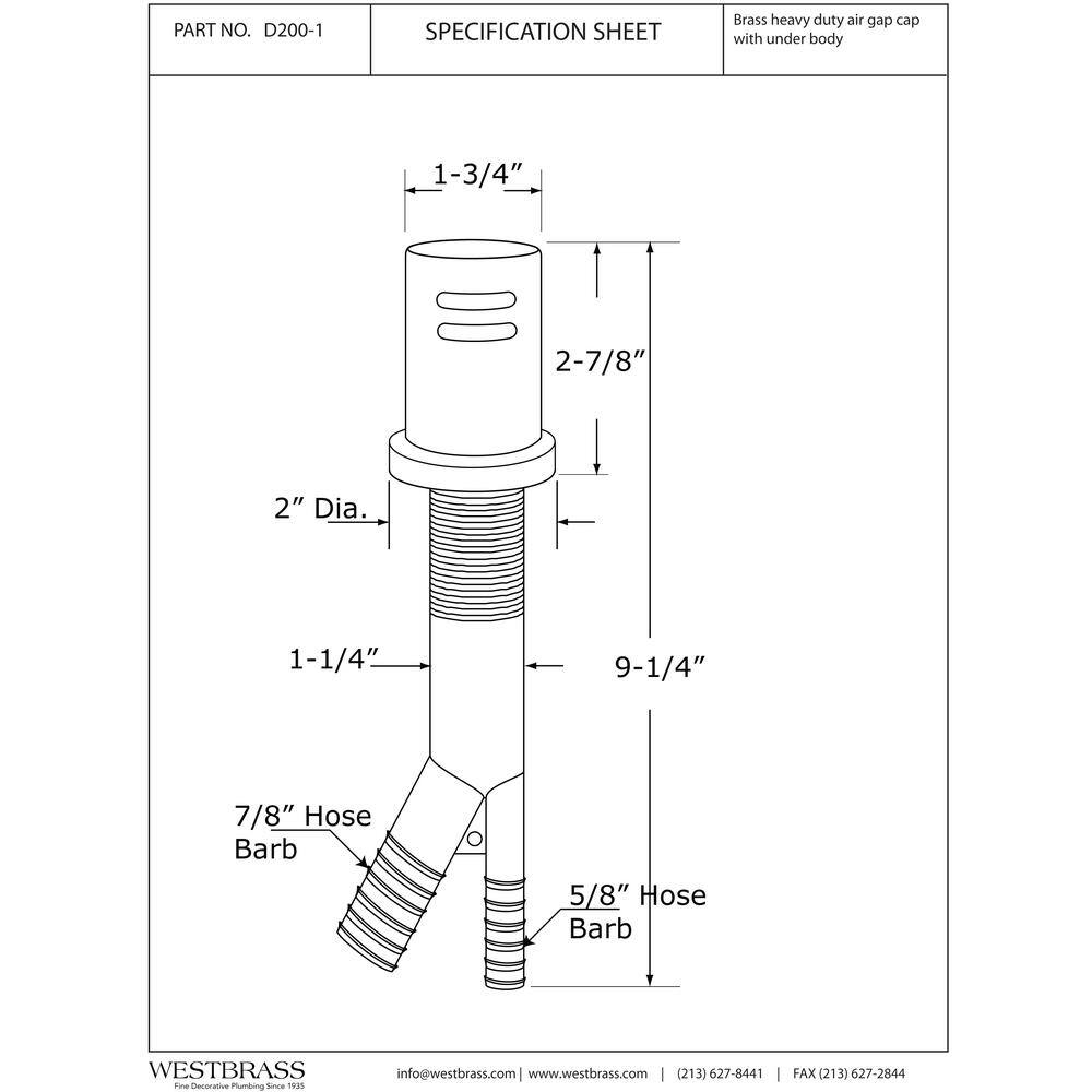 Westbrass 1-3/4 in. Air Gap Kit with Skirted Brass Cap in Satin Nickel