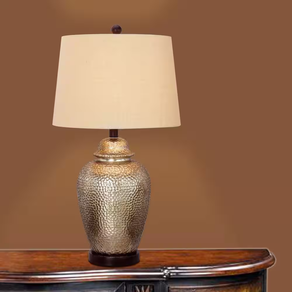 Fangio Lighting 27.5 in. Antique Brown Mercury Glass and Oil-Rubbed Bronze Metal Table Lamp