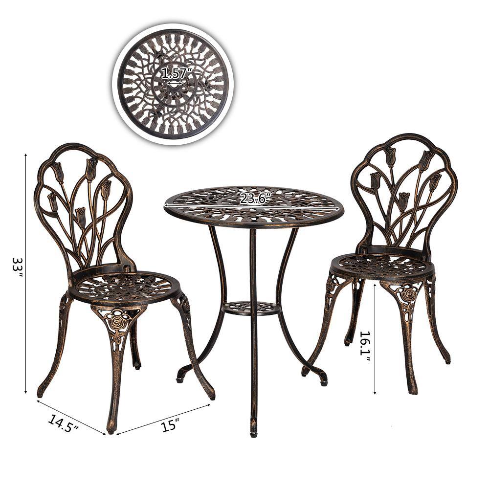 None 3-Piece Aluminum Outdoor Bistro Set Rust-Proof Outdoor Furniture Set