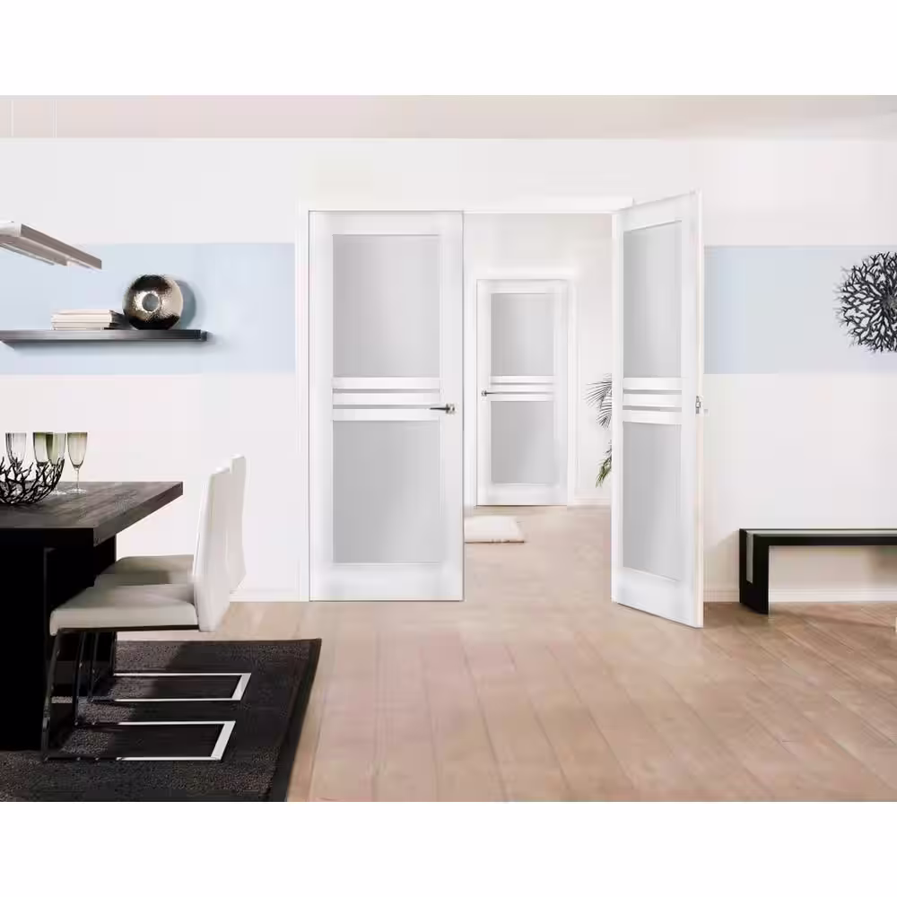 VDOMDOORS 7222 56 in. x 80 in. Universal Handling Full Lite Frosted Glass Solid White Finished Pine MDF Double Prehung French Door