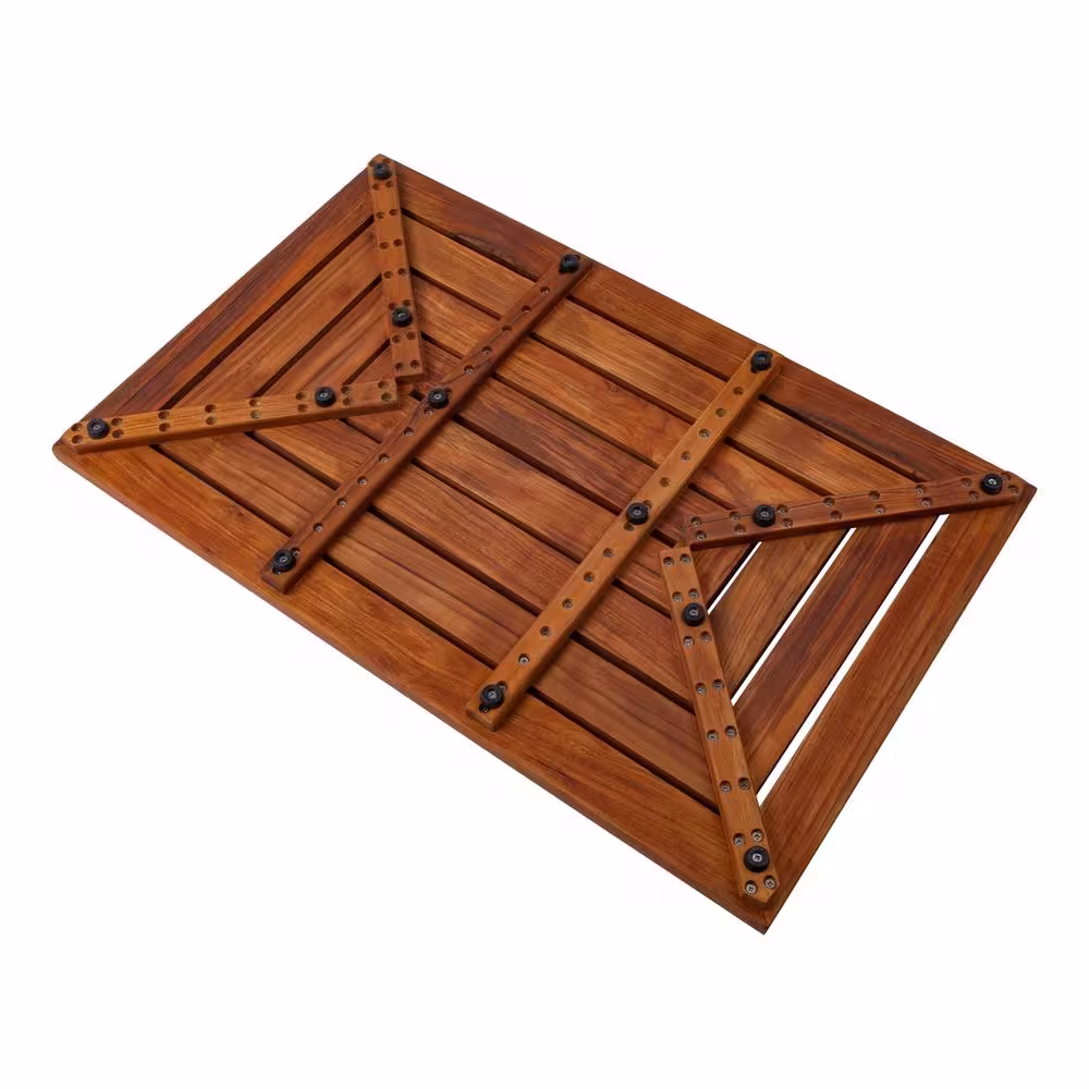 None Premium Oiled Brown Teak Indoor and Outdoor Shower/Bath Mat 31.4 in. x 19.6 in.