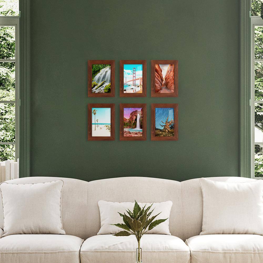 None Woodgrain 5 in. x 7 in. Chestnut Picture Frame (Set of 6)