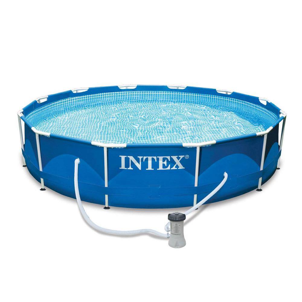 Intex Round 12 ft. x 30 in. Metal Frame Swimming Pool with Filter Pump and Pool Maintenance Kit 30 in. H