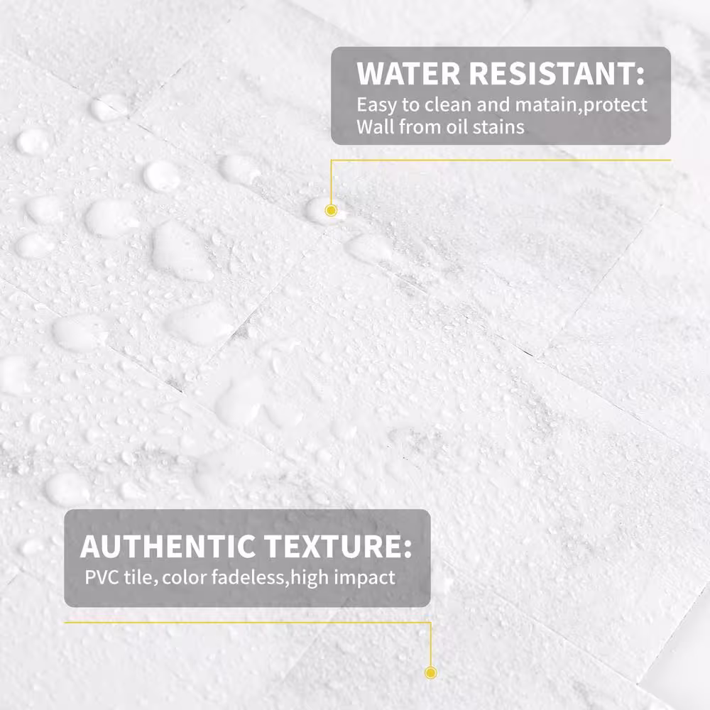 None Marble Collection Kara White 12 in. x 12 in. PVC Peel and Stick Tile (5 sq. ft./5-Sheets)