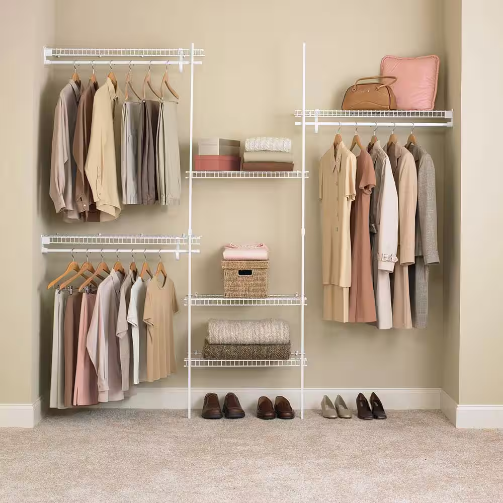 ClosetMaid SuperSlide 5 ft. - 8 ft. 13 in. D x 96 in. W x 96 in. H Metal White Steel Closet System Organizer Kit