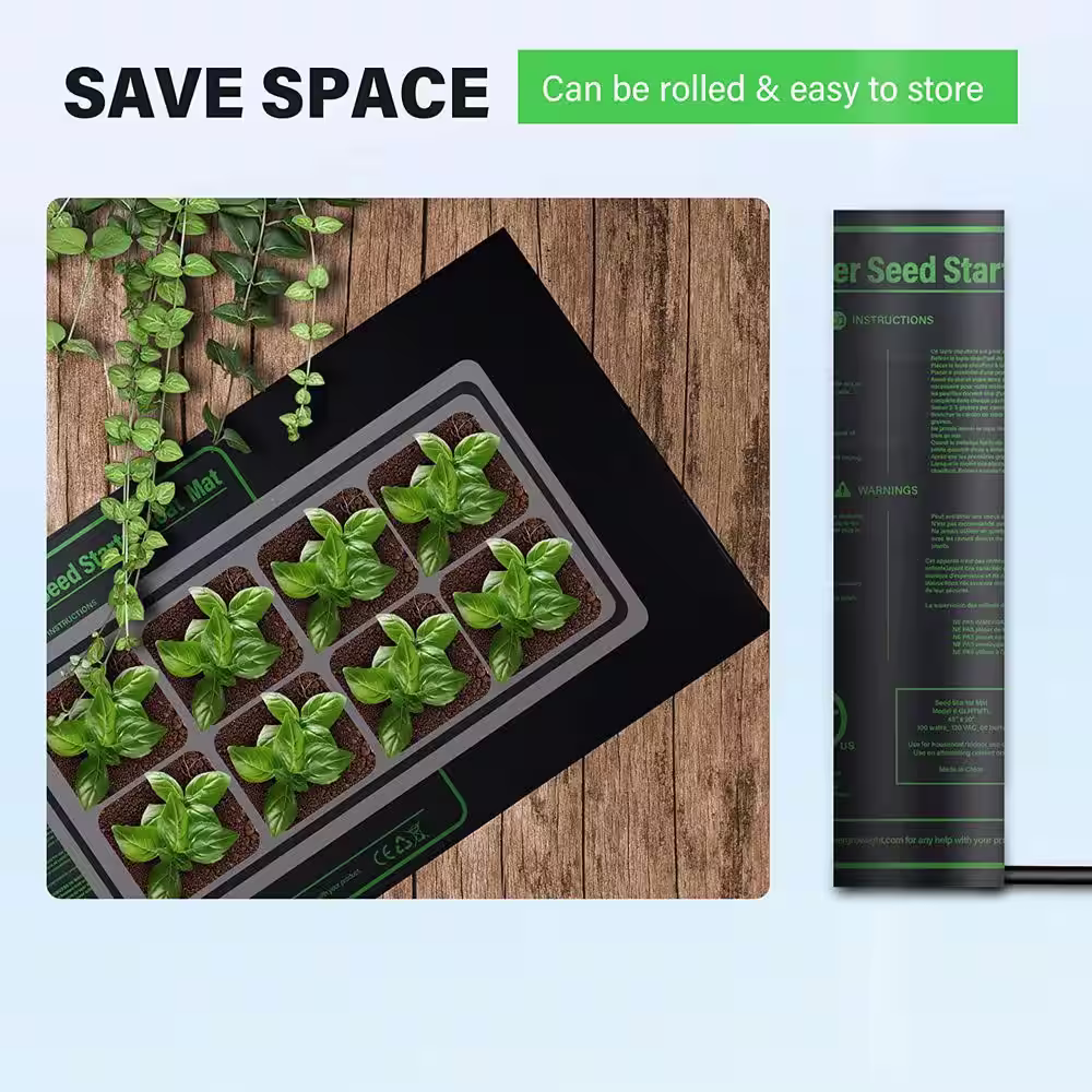 None 10in. x 20in. Durable Waterproof Seedling Heat Mat Warm Hydroponic Plant Germination Starting Pad Black 2-Pack