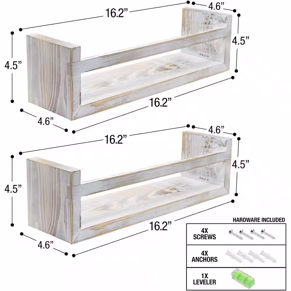 None 4.6 in. D x 16.2 in. W x 4.5 in. H Grey Farmhouse Wood Decorative Wall Shelves with Crossbar and Brackets