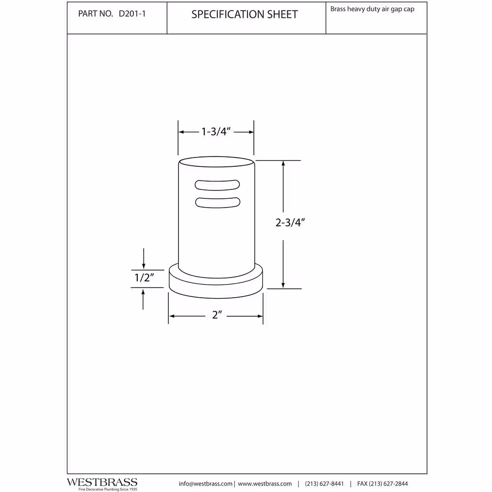 Westbrass 1-3/4 in. x 2-3/4 in. Solid Brass Air Gap Cap Only, Skirted, Stainless Steel