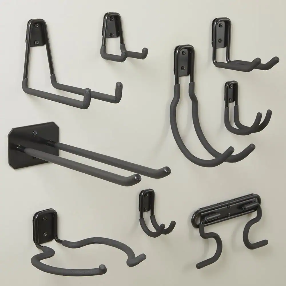 Husky 50 lbs. Heavy-Duty Wall-Mounted Black Steel Double Straight Hook Tool Rack with Mounting Hardware