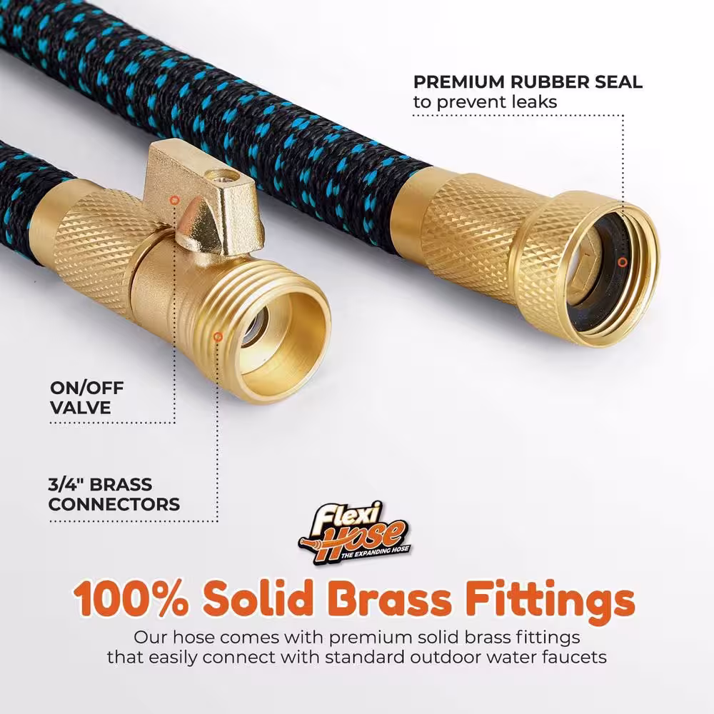 None Flexi Hose 3/4 in x 100 ft. with 8 Function Nozzle Expandable Garden Hose, Lightweight & No-Kink Flexible, Blue/Black