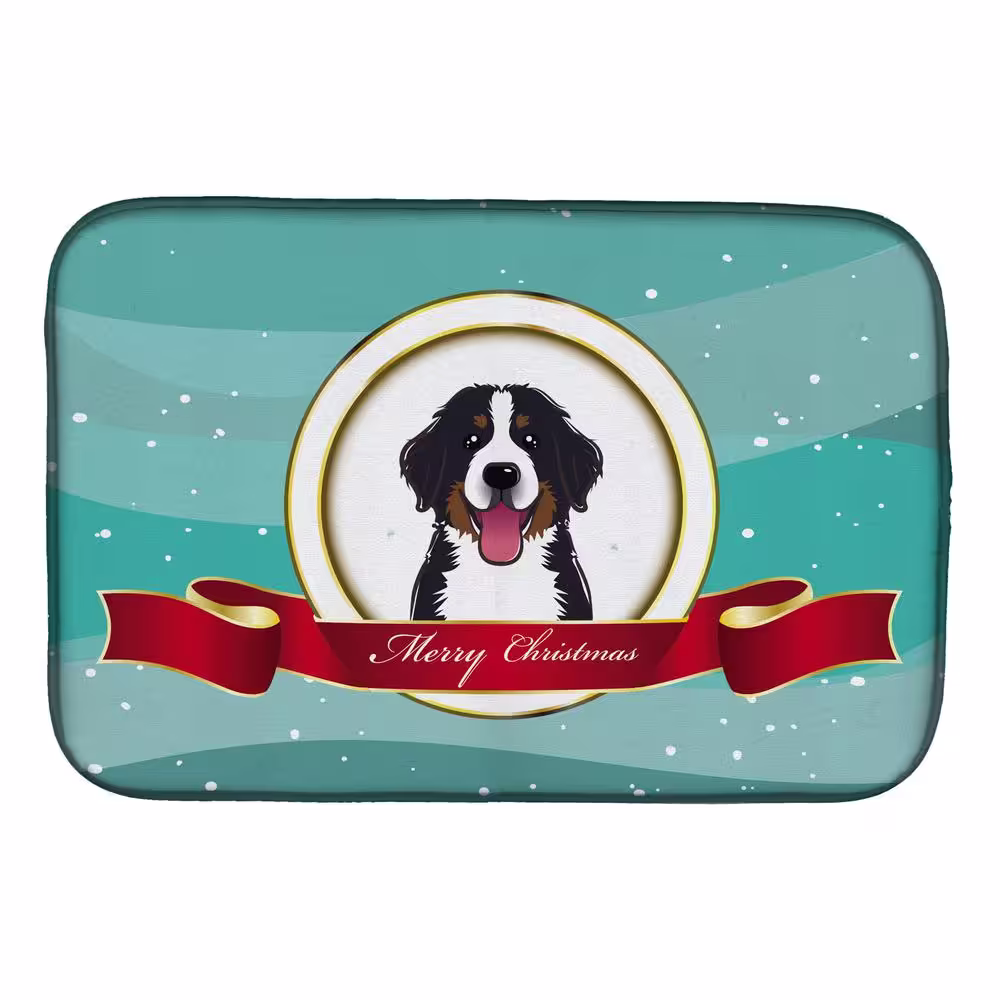 Caroline's Treasures 14 in. x 21 in. Multicolor Bernese Mountain Dog Merry Christmas Dish Drying Mat