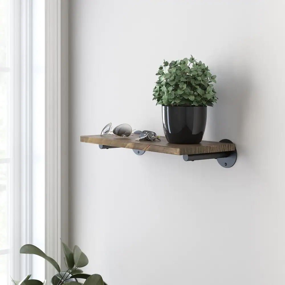 Liberty 6 in. Matte Black Steel Post Style Decorative Shelf Bracket (2-Pack)