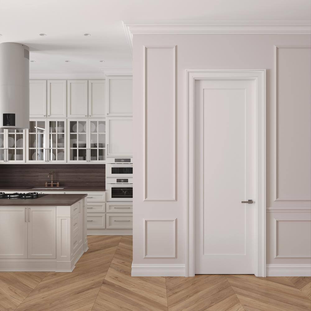 RESO 18 In. x 96 In.Right-Handed Solid Core Primed White Composite Single Pre-hung Interior Door Satin Nickel Hinges