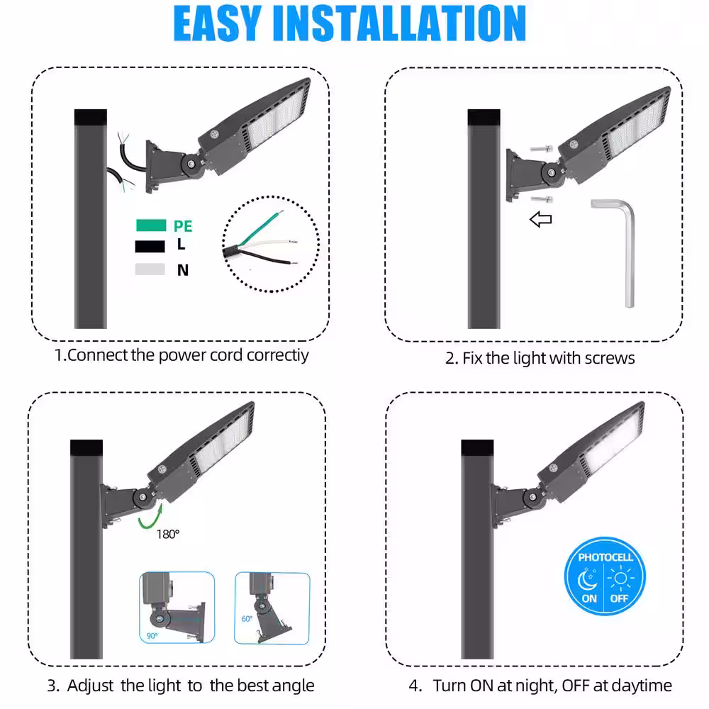 None 1500- Watt Equivalent 300-Watt Integrated LED Bronze Parking Lot Area Light 5500K Daylight Arm Mount IP65