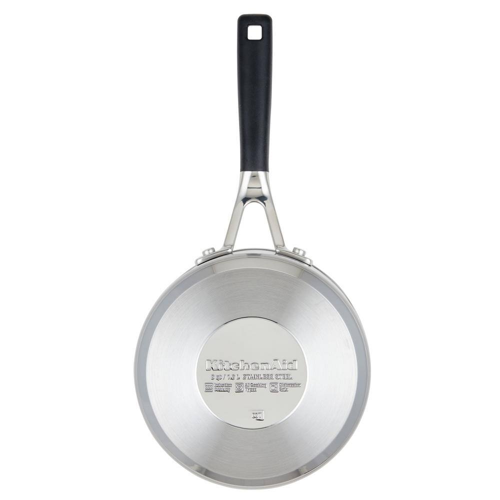KitchenAid Stainless Steel 2 qt. Stainless Steel Nonstick Saucepan in Silver with Lid