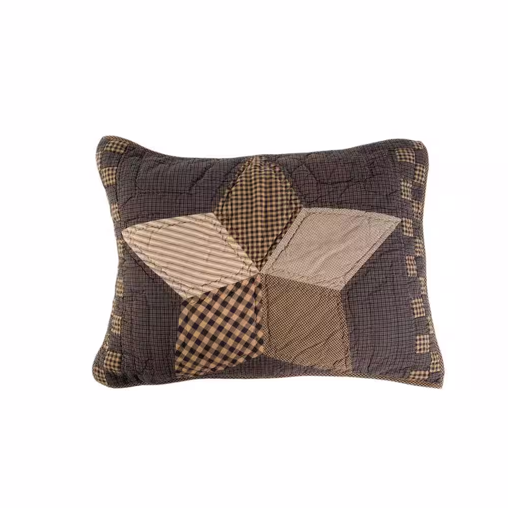 VHC BRANDS Farmhouse Star Charcoal Dark Tan Creme Primitive Quilted Cotton Standard Sham