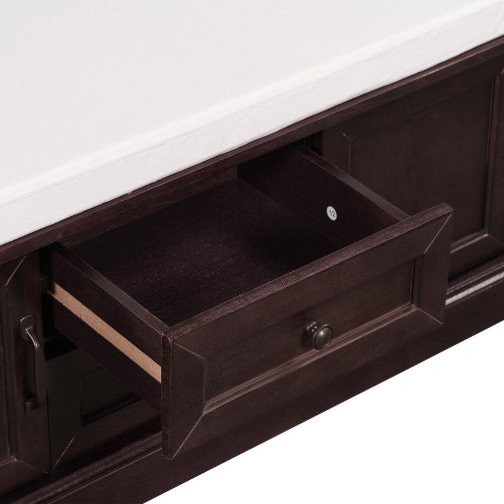 ZIRUWU 17.50 in. H x 15.90 in. W Espresso Wood Shoe Storage Bench