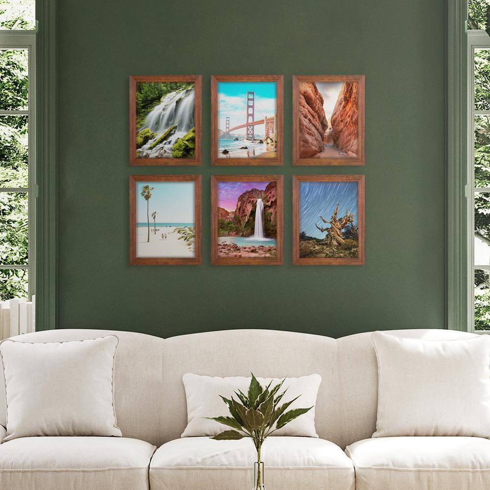 None Textured 8 in. x 10 in. Walnut Picture Frame (Set of 6)