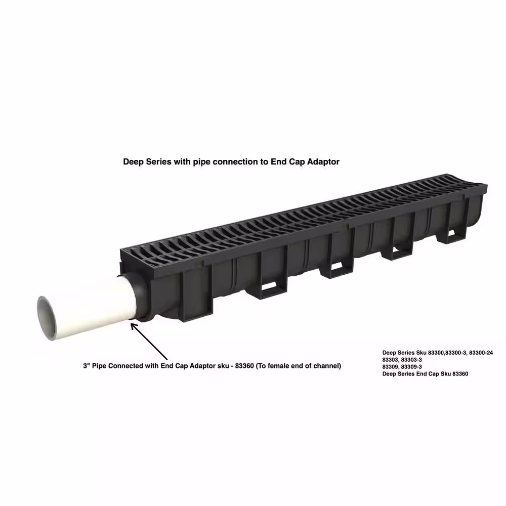 U.S. TRENCH DRAIN Deep Series Tee for 5.4 in. Trench and Channel Drain Systems w/Black Grate
