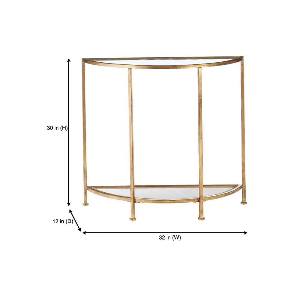 Home Decorators Collection Bella 32 in. Gold Leaf/Clear Standard Half Moon Glass Console Table with Storage