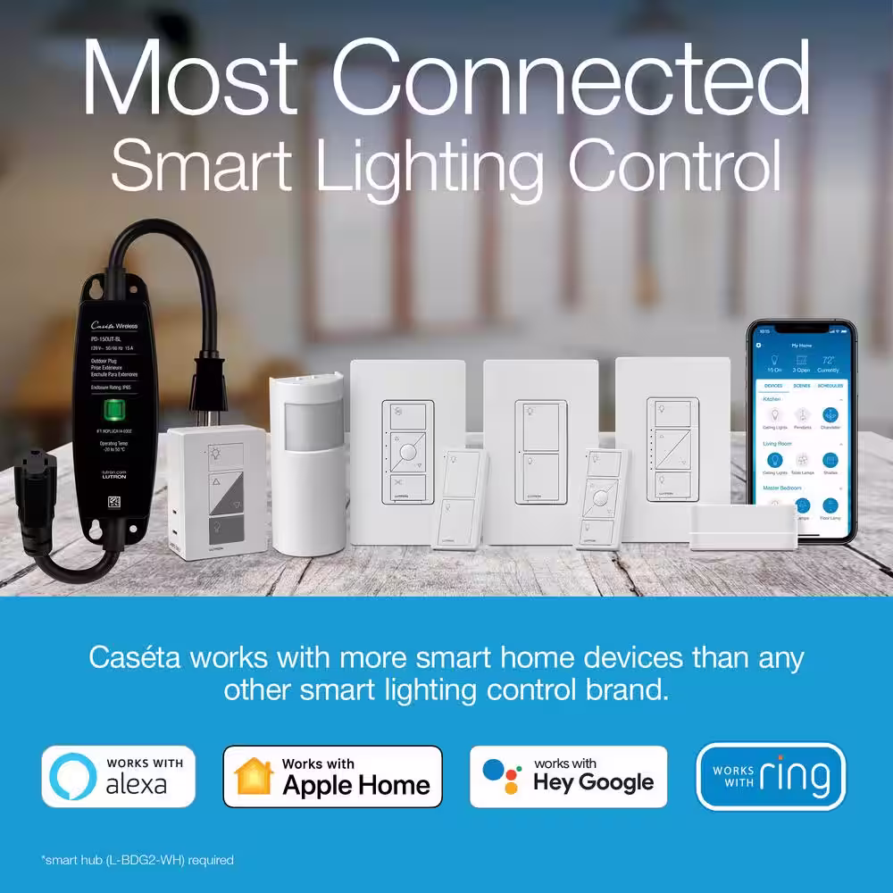 Lutron Caseta Smart Dimmer Switch and Remote Kit for Wall and Ceiling Lights, 150-Watt LED Bulbs (P-PKG1W-2PK-WH) (2-Pack)
