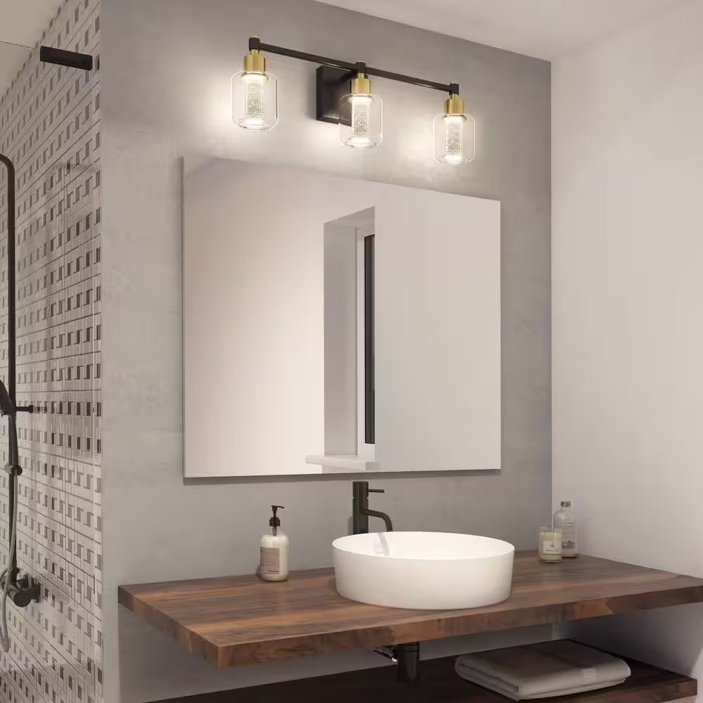 Artika Champagne Globe 26 in. 3-Light Black and Gold Modern Integrated LED Vanity Light Bar for Bathroom