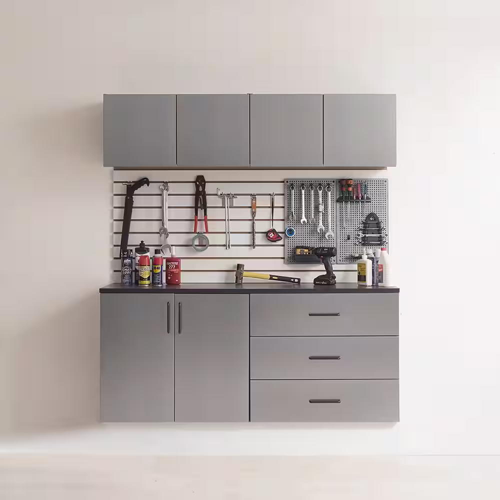 None Astro Series Wood 1-Shelf Wall Mounted Garage Cabinet in Metallic Gray (32 in W x 16 in H x 16 in D)