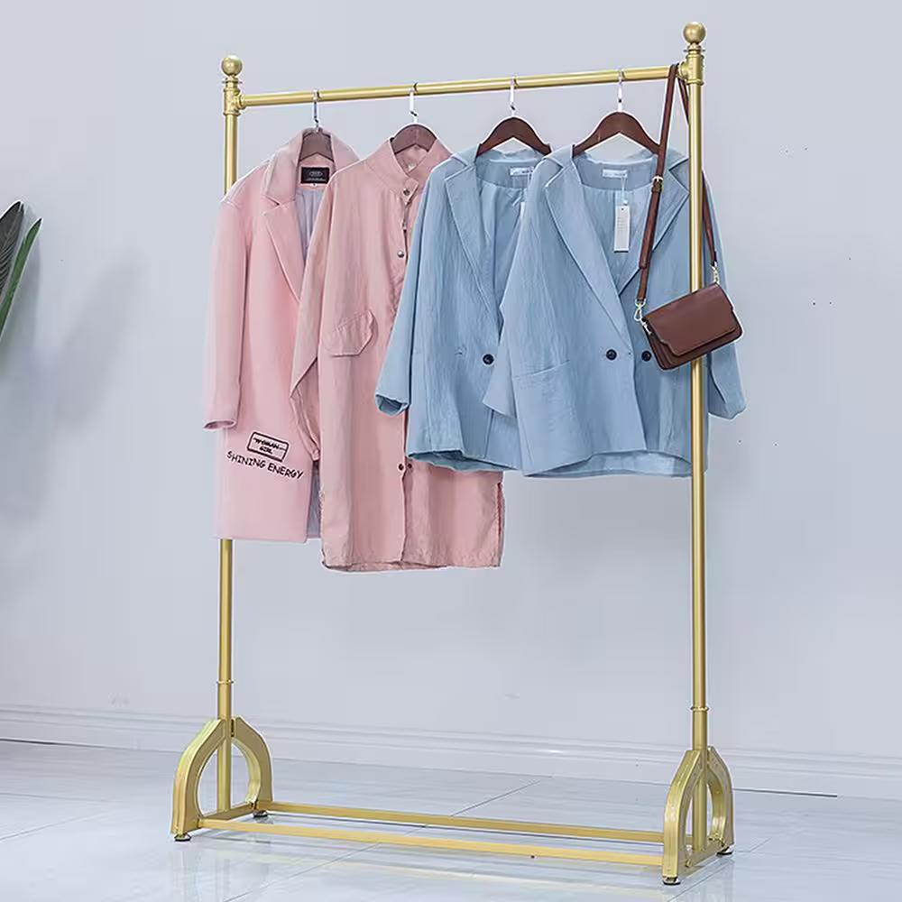 None Free-Standing Gold Metal Retail Bedroom Display Hanging Clothes Rack Organizer 47 in. W x 63 in. H