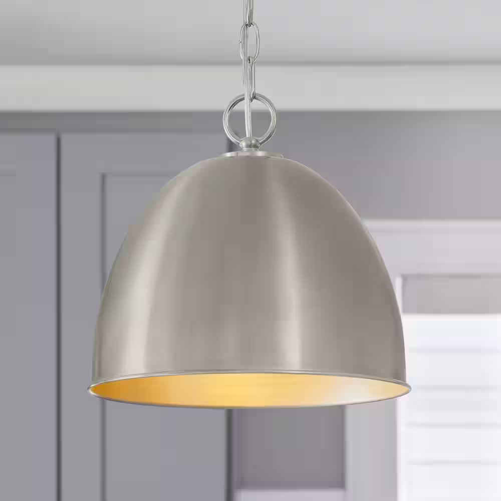 None 2-1/4 in. Large Brushed Nickel Metal Dome Pendant Light Shade