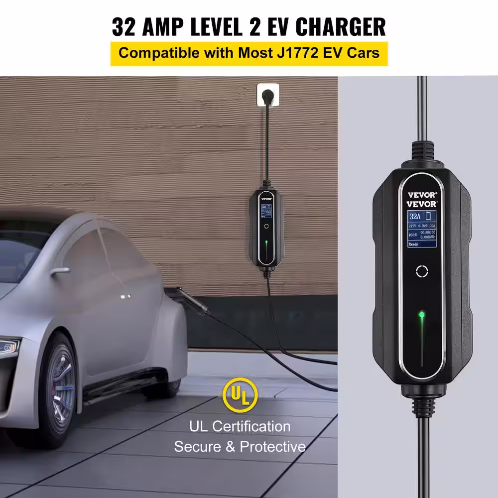 VEVOR EV Charger Level 2 32 Amp Portable Charging Station with 25 ft. J1772 Cable NEMA 14-50 Plug for Electric Cars