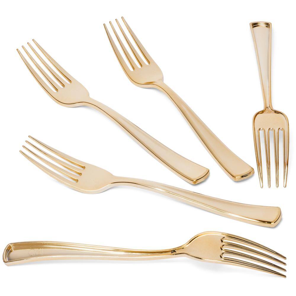 None Gold Disposable Plastic Forks [125/Pack, 6-Packs/Carton]