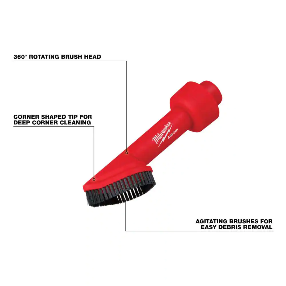 Milwaukee AIR-TIP 1-1/4 in. - 2-1/2 in. Rotating Corner Brush Tool Wet/Dry Shop Vacuum Attachment (1-Piece)