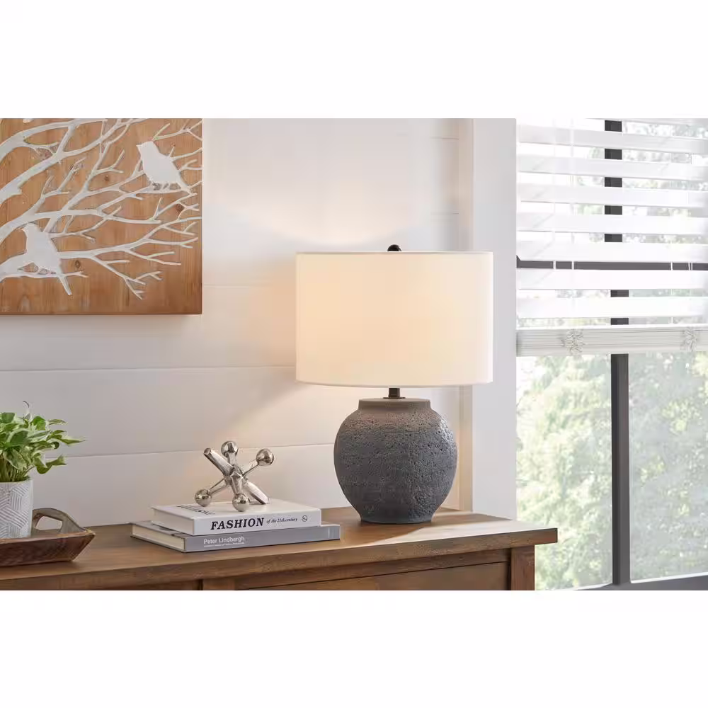 Hampton Bay Hookston Terra Cotta 18 in. Ceramic Table Lamp with White Fabric Shade
