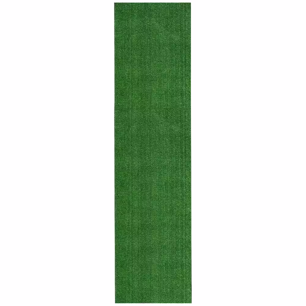 Sweet Home Stores Green 3 ft. x 24 ft. Meadowland Collection Waterproof Solid Artificial Grass Runner Rug Indoor/Outdoor Area Rug