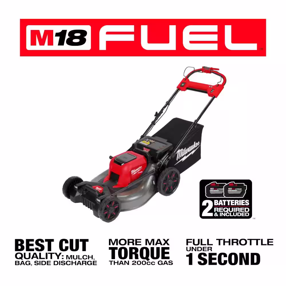 Milwaukee M18 FUEL Brushless Cordless 21 in. Walk Behind Dual Battery Self-Propelled Mower w/(2)12Ah Batteries & 10-Pack Earplugs