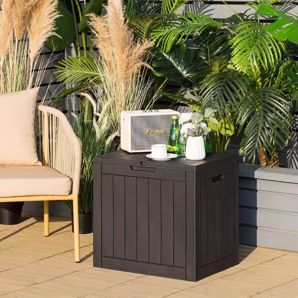 Costway 30 Gal. Deck Storage Box Container Seating Tools Organization Deliveries Black