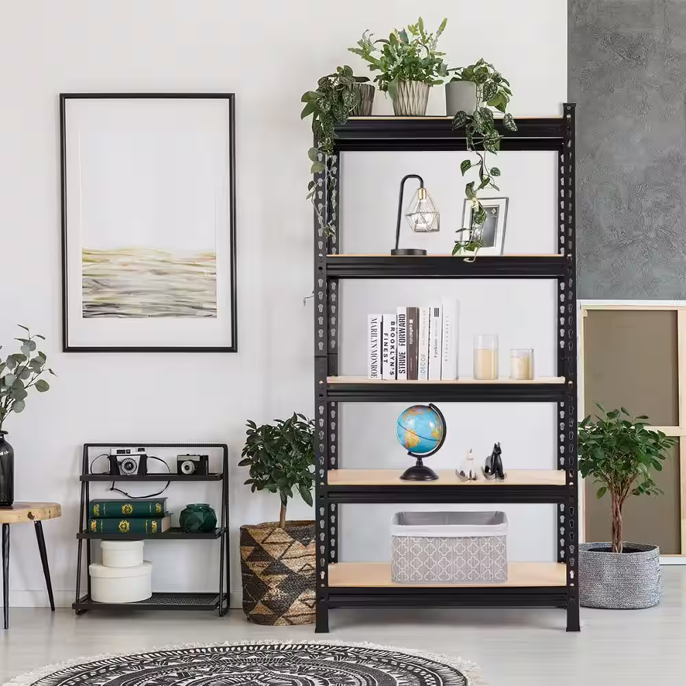 Costway Black 5-Tier Metal Garage Storage Shelving Rack Adjustable(30 in. W x 60 in. H x 12 in. D)