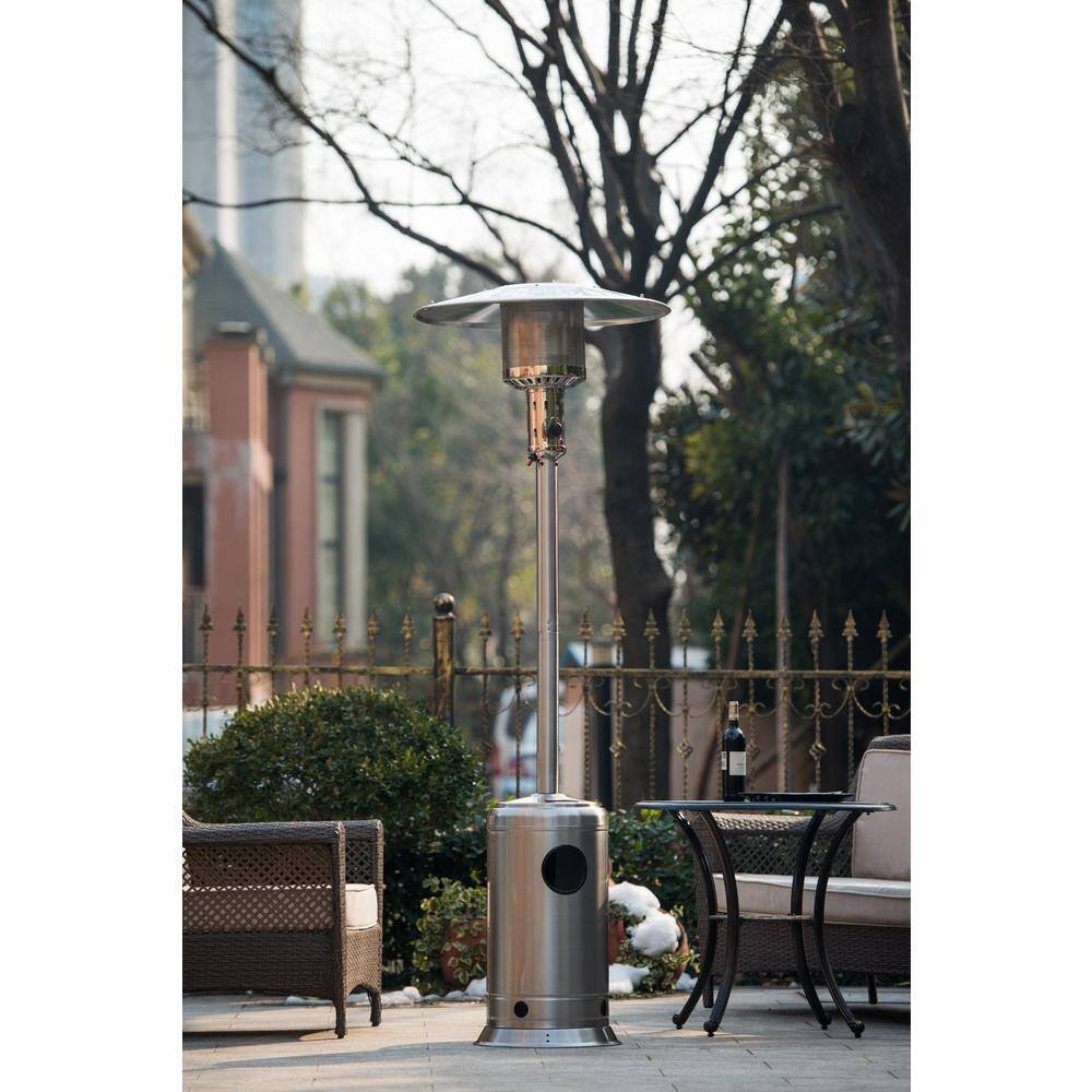 None 47,000 BTU Silver Stainless Steel Outdoor Patio Propane Heater with Portable Wheels
