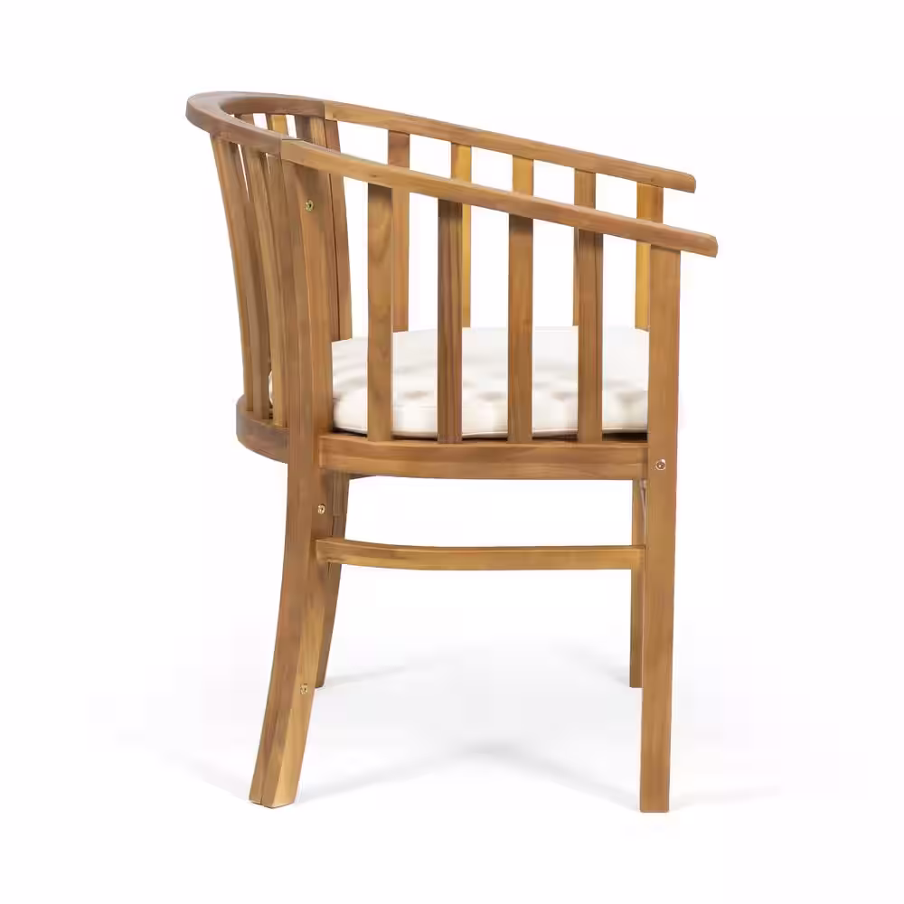Noble House Alondra Teak Brown 9-Piece Wood Rectangular Outdoor Dining Set with Cream Cushions