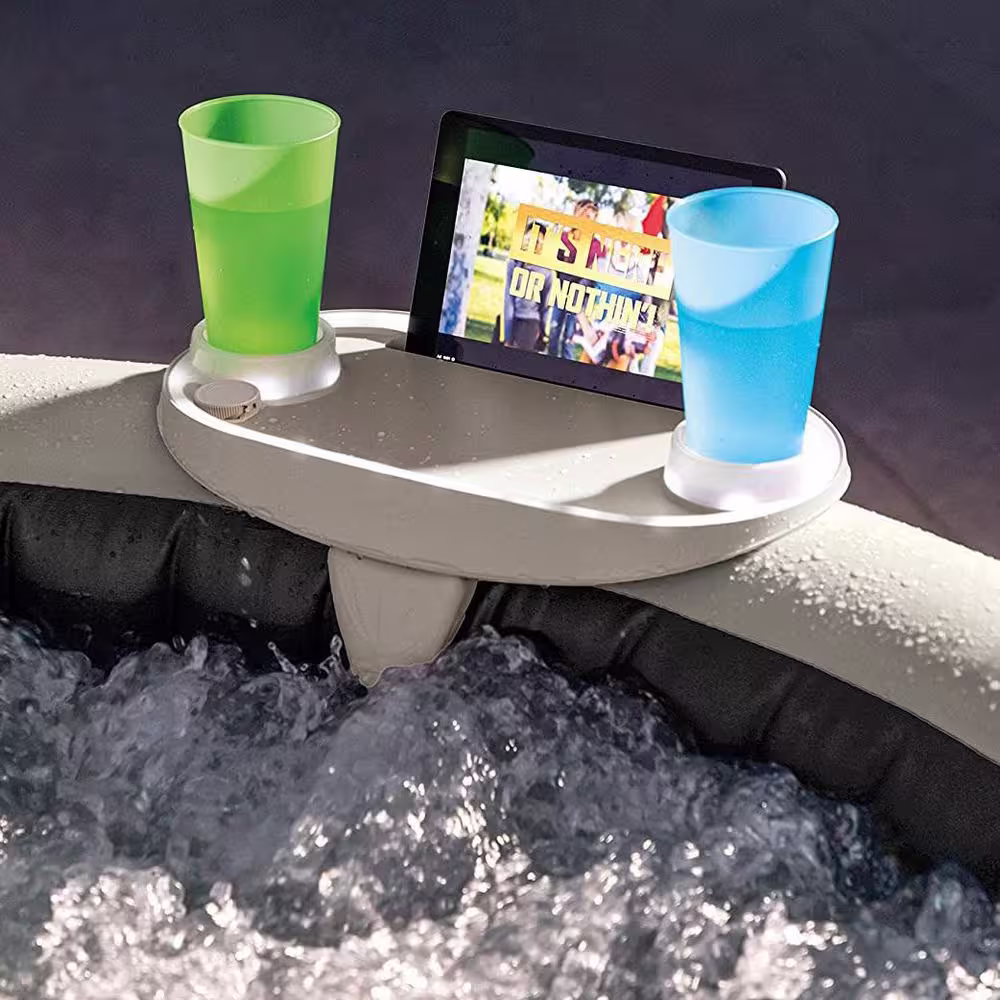 Intex PureSpa Plus 4-Person Inflatable Square Hot Tub Spa with Tablet and Phone Tray, White