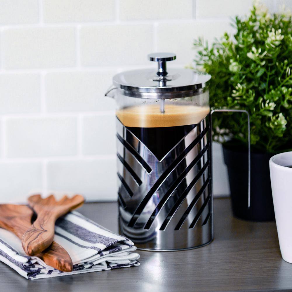 OVENTE 6-Cup Nickel Brushed French Press Cafetire Coffee and Tea Maker with High-Grade Stainless Steel, Free Measuring Scoop