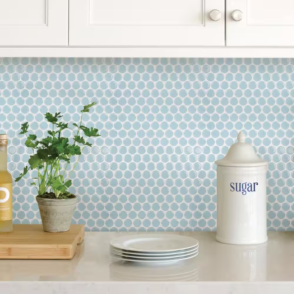 InHome Penny 10 in. x 10 in. Blue Tile Peel and Stick Backsplash Tiles